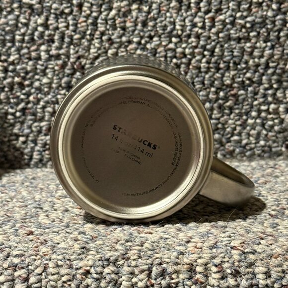 2014 Starbucks Stainless Steel Silver Coffee Mug White Logo Embossed 14oz - Picture 5 of 7